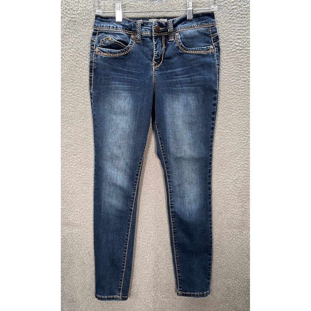 Royalty For Me Jeans Womens‎ 6 Blue Denim Low Rise Skinny Thick Stitch Preppy